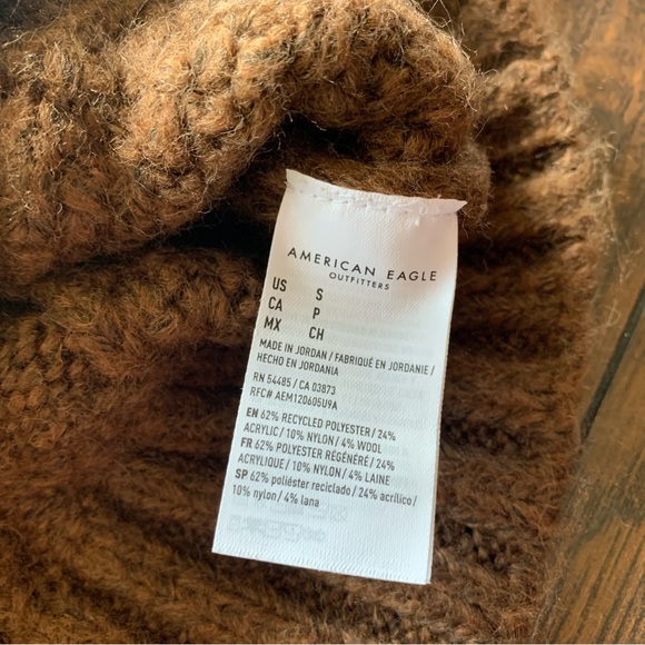 American Eagle | Semi Crop Soft Brown Turtleneck Ribbed Sweater - Picture 3 of 8